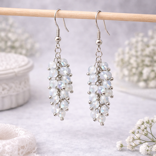 Серьги ДИНОСА с синтетическим лунным камнем