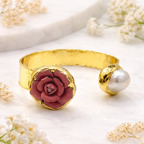 Браслет жесткий ДИНОСА с цветком и барочным жемчугом —  фото 2