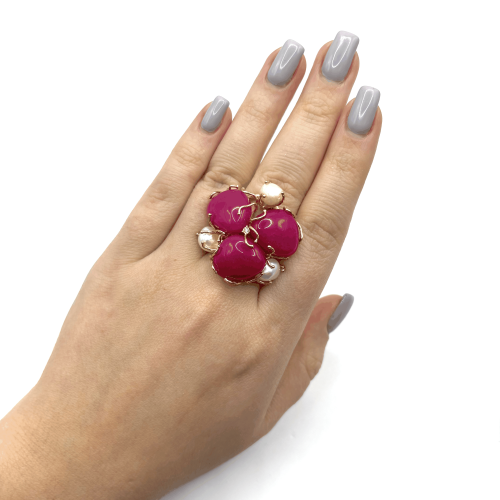 Кольцо ДИНОСА ажурное с речным жемчугом и кварцем фото 4