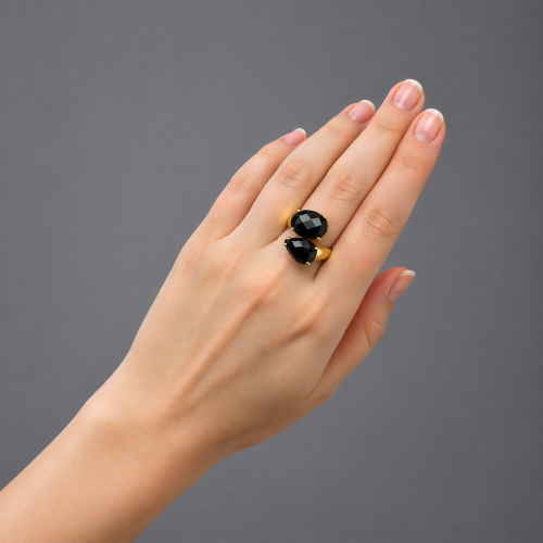 Кольцо с черным агатом фото 4