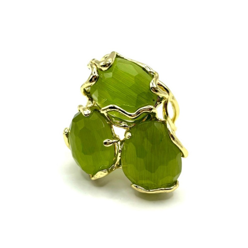 Кольцо ДИНОСА ажурное с зеленым кошачьим глазом фото 2