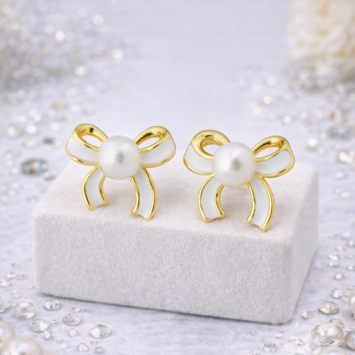 Серьги ДИНОСА с речным жемчугом и эмалью — 