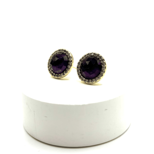 Серьги пусеты ДИНОСА с аметистом и цирконом — 