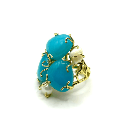 Кольцо ДИНОСА ажурное с речным жемчугом и кварцем фото 2