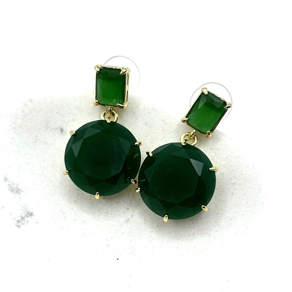 Серьги с крупным зеленым кварцем