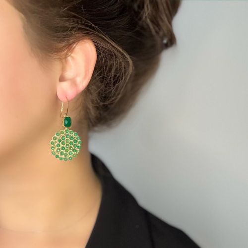 Серьги ДИНОСА круглые с зелеными агатами —  фото 4