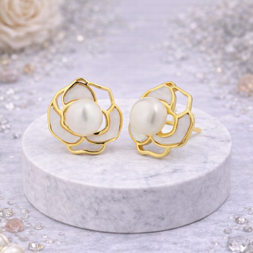 Серьги ДИНОСА с речным жемчугом и перламутром — 