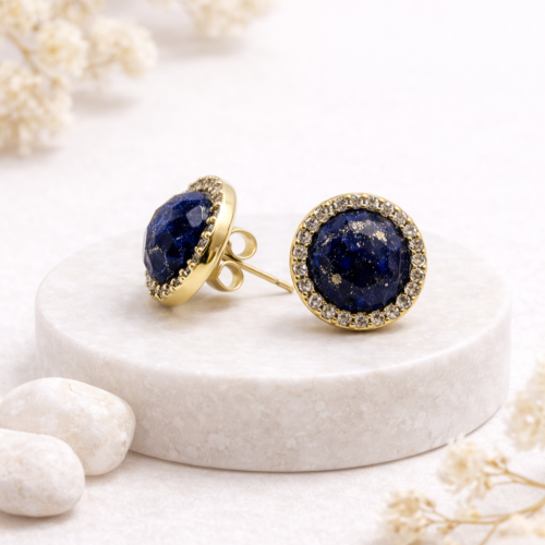 Серьги пусеты ДИНОСА с лазуритом и цирконом — 