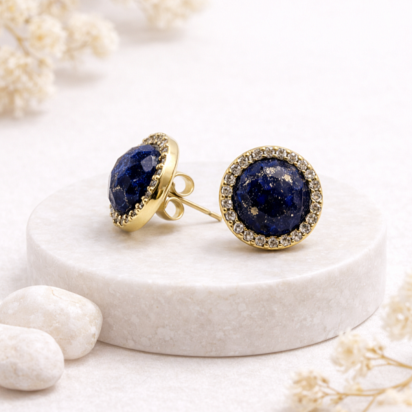 Серьги пусеты ДИНОСА с лазуритом и цирконом