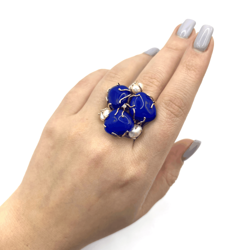 Кольцо ДИНОСА ажурное с речным жемчугом и кварцем фото 4