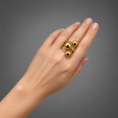 Безразмерное кольцо с тремя шариками фото 3