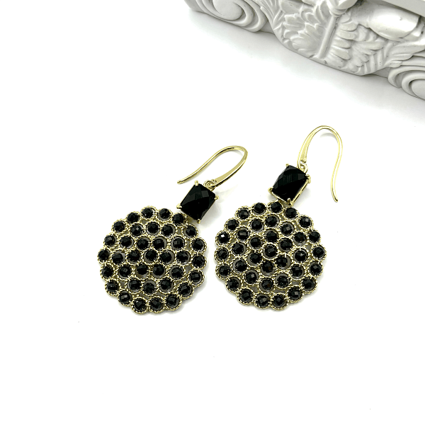 Серьги ДИНОСА круглые с черными агатами