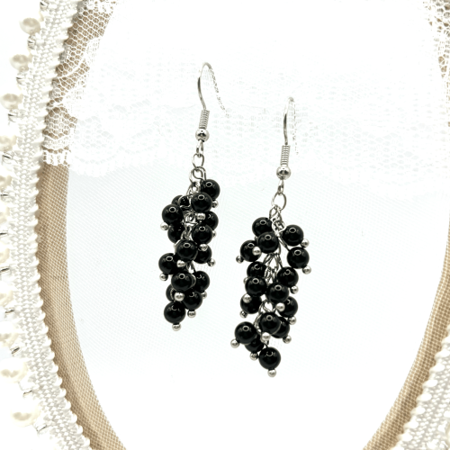 Серьги ДИНОСА с черным агатом — 