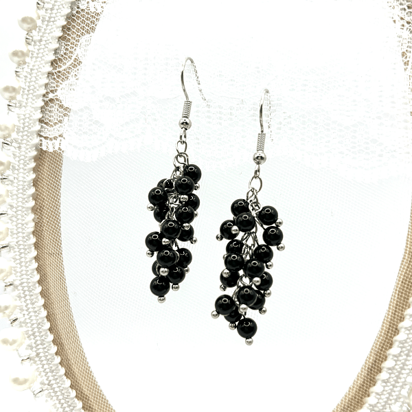 Серьги ДИНОСА с черным агатом