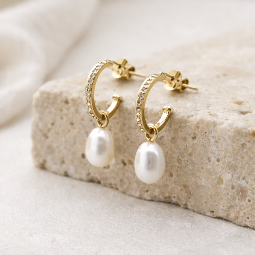 Серьги-трансформер ДИНОСА с речным жемчугом — 